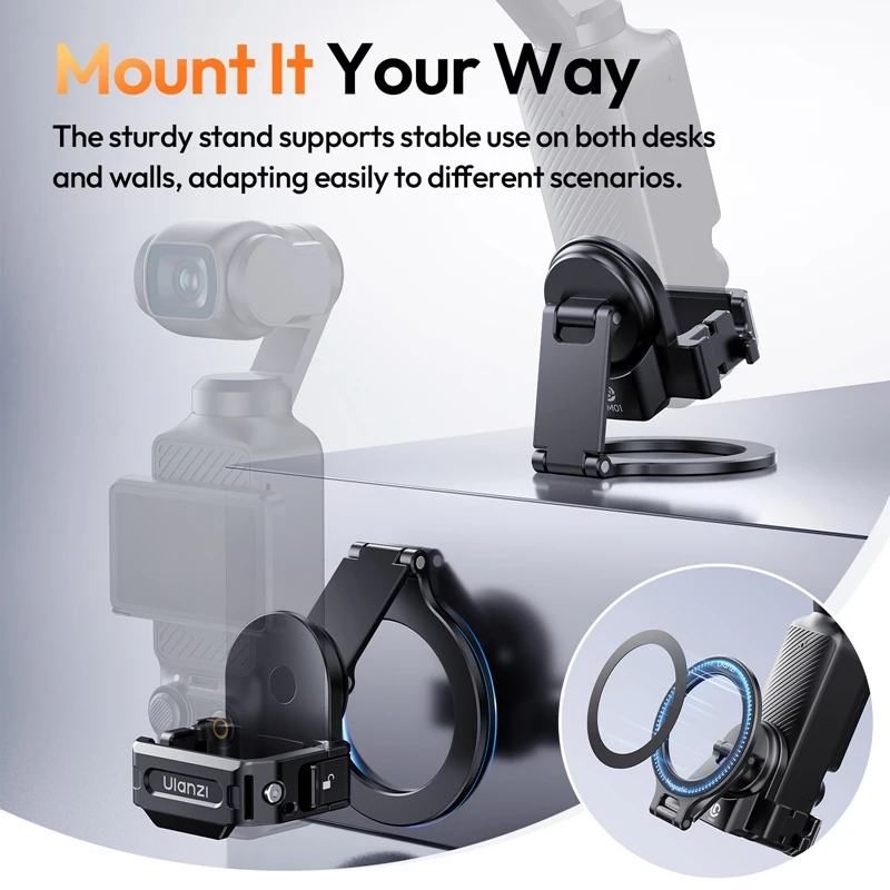 Ulanzi PMO1 Pocket 3 محول توسيع مغناطيسي مع حذاء بارد لـ DJI Pocket 3 حامل هاتف الكاميرا توسيع مدونة الفيديو المباشرة
