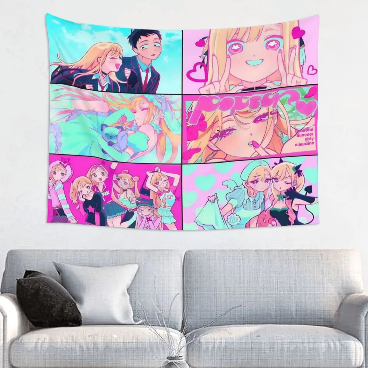 Marin Kitagawa Anime Tapestry Wall Hanging Printed Fabric Tapestries My Dress-Up Darling Bohemian Blanket Dorm Decor 95x73cm