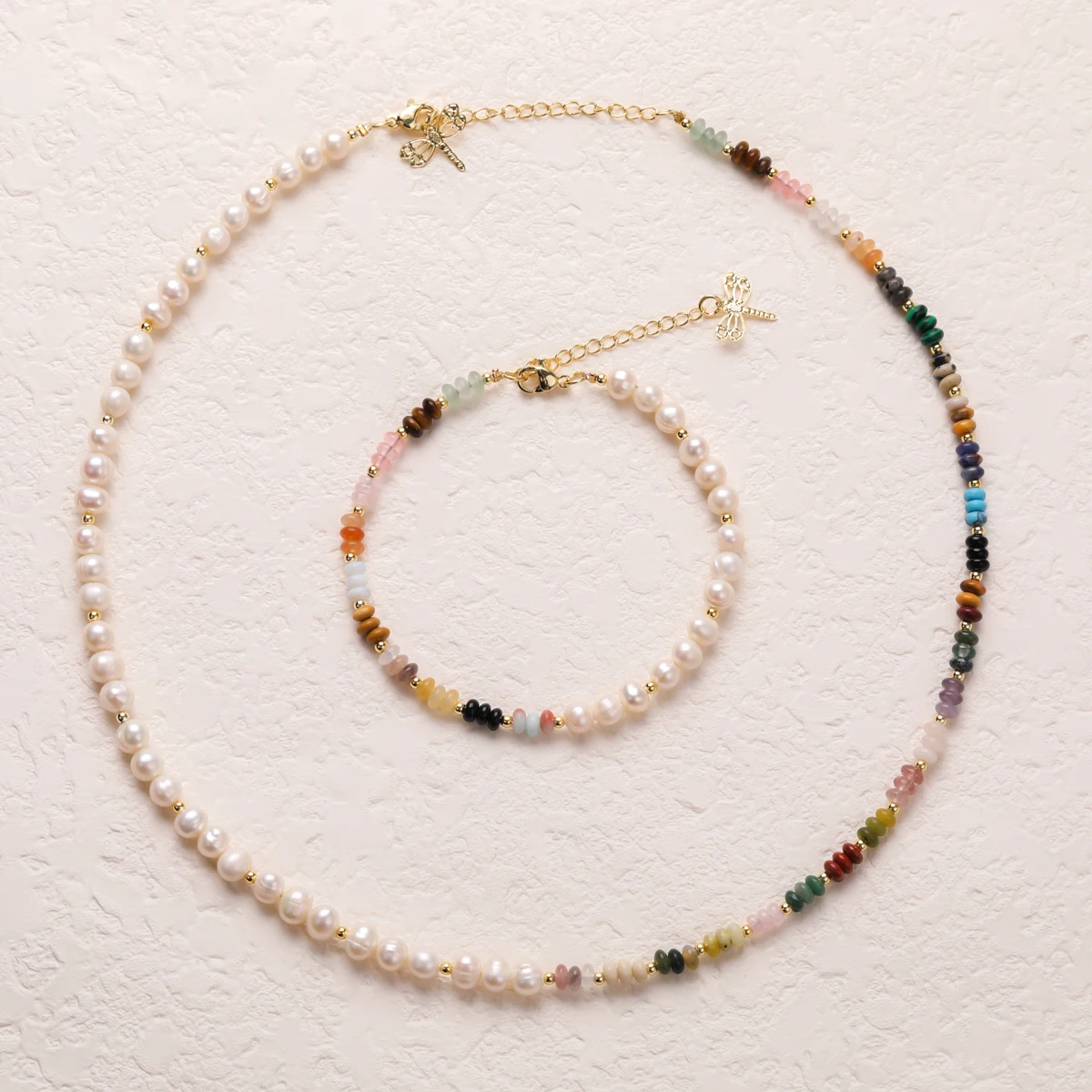 Accept Customization Boho Candy Colors Genuine Natural Stone Freshwater Pearl Jewelry Sets Necklace Bracelets for Women Gift image 2