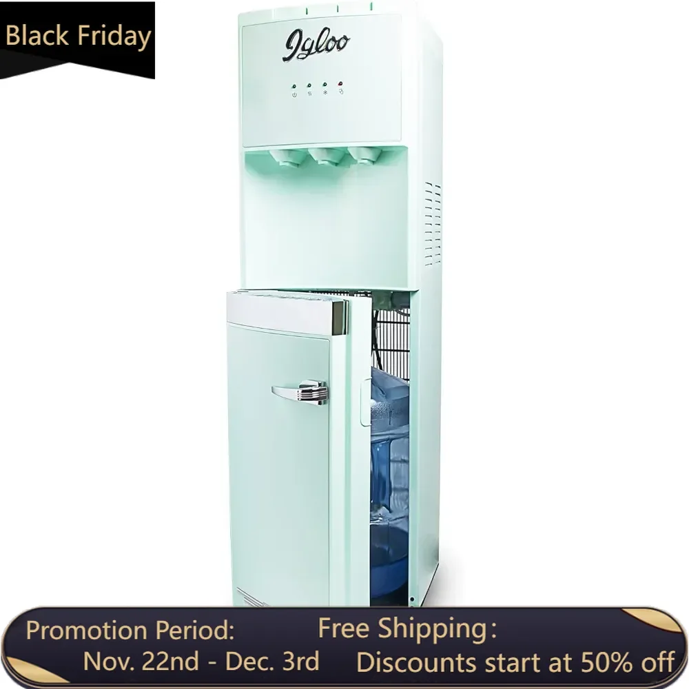 Retro Bottom Load Water Cooler Dispenser, Hot, Cold or Room-Temperature Water, Holds 3- or 5-Gallon Bottles, Child Safety Lock