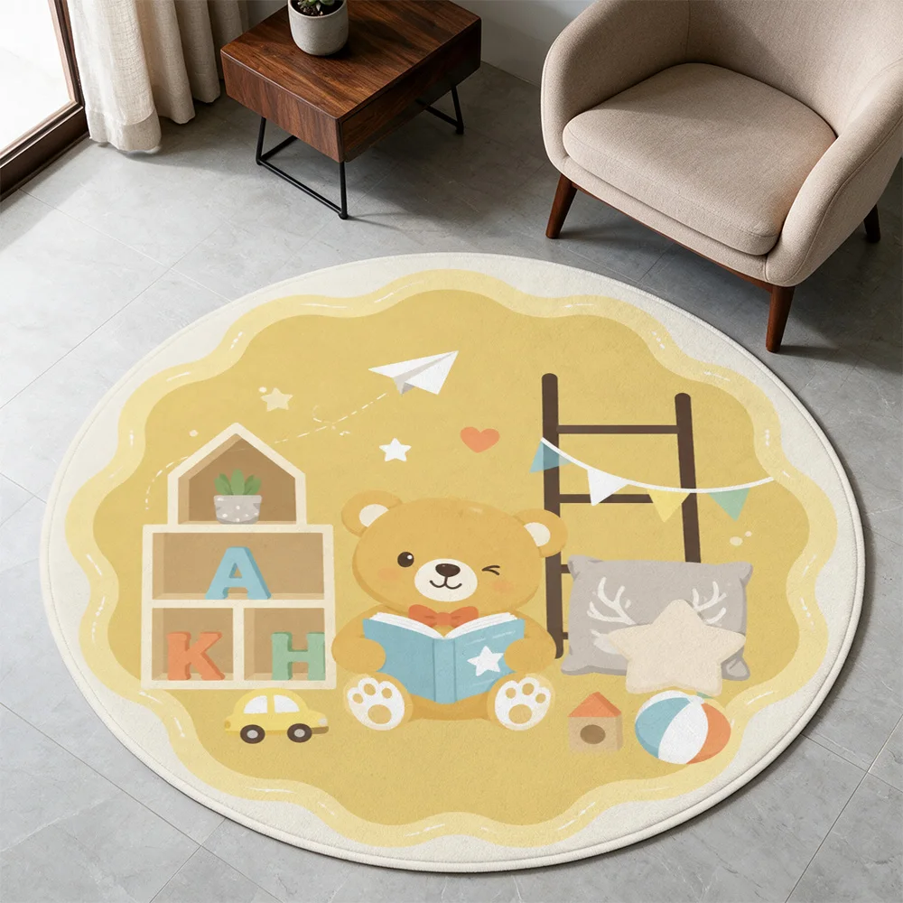 Cute Bear Learning Alphabet Kindergarten Area Rug Nursery Play Mat for Toddlers Kids Room Decor