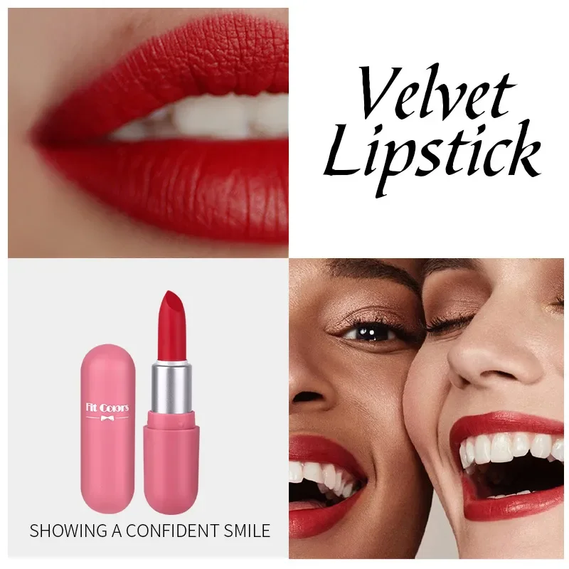 Mini barras de labios de terciopelo mate, lápiz labial de larga duración, resistente al agua, sin decoloración, taza antiadherente, maquillaje cosmético, 5 colores