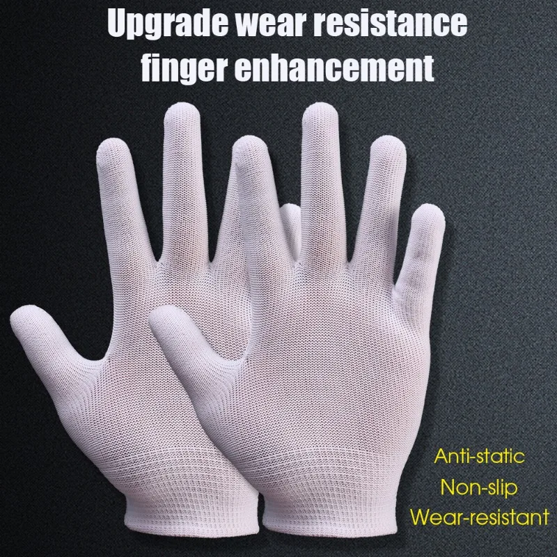 1/5Pairs White Thin Nylon Gloves with Elastic Wrist Opening Work Gloves Non-slip Gloves for Labor Work Gardening Household Goods