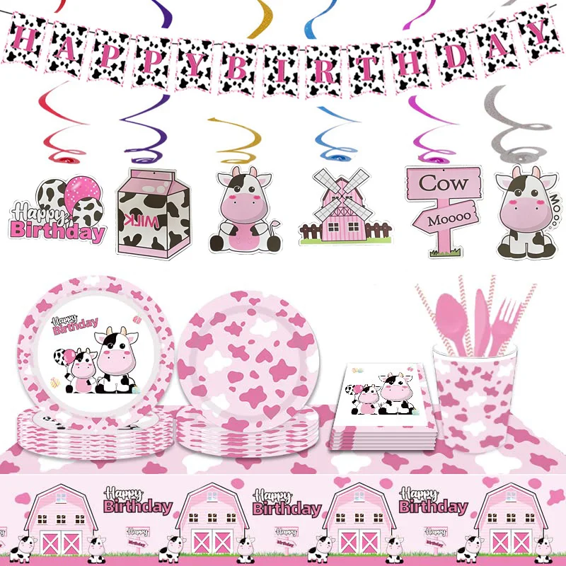 

Pink Cow Print Party Supplies Farm Cow Girls Birthday Baby Shower Tableware Decoration Pink Cow Tablecloth Plates Cups Napkins