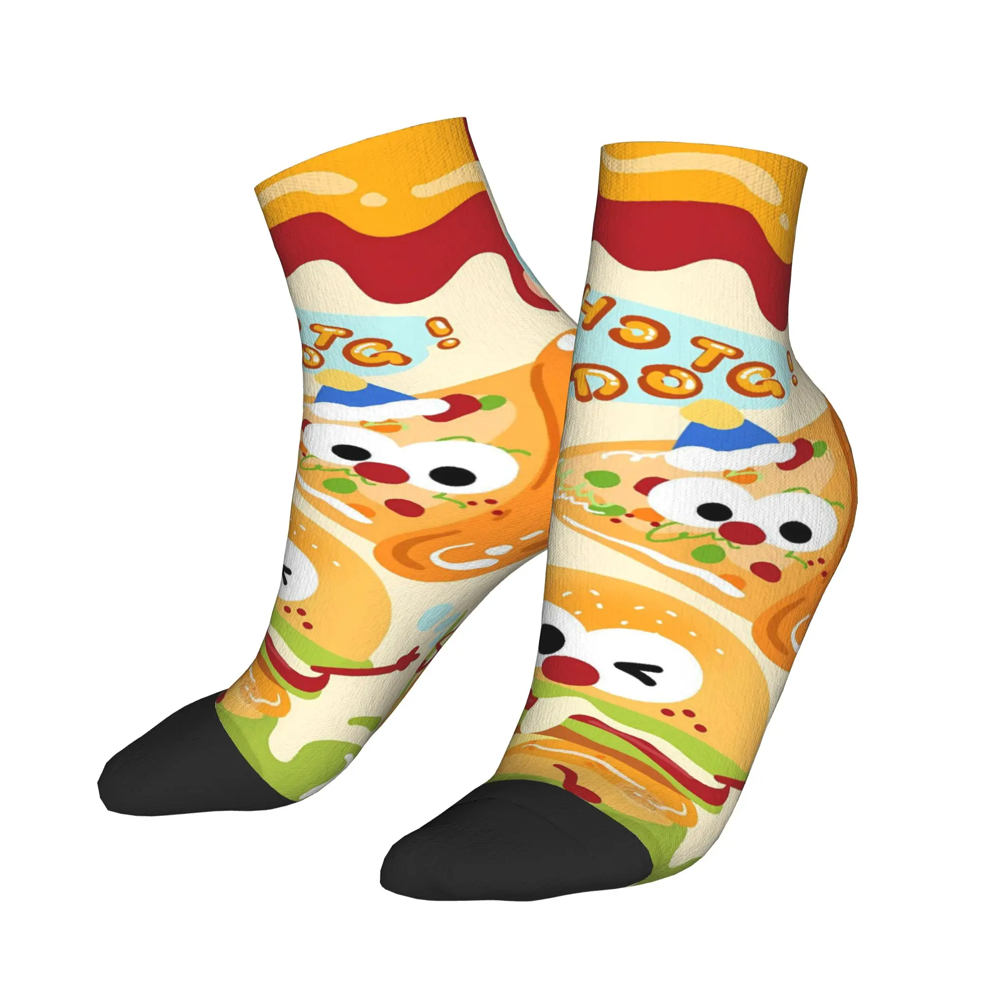 

Happy Burger And Hot Dog Cartoon Ankle Socks Funny Quality Casual Socks Summer Running Sports Non-Slip Sock For Unisex Men Gift