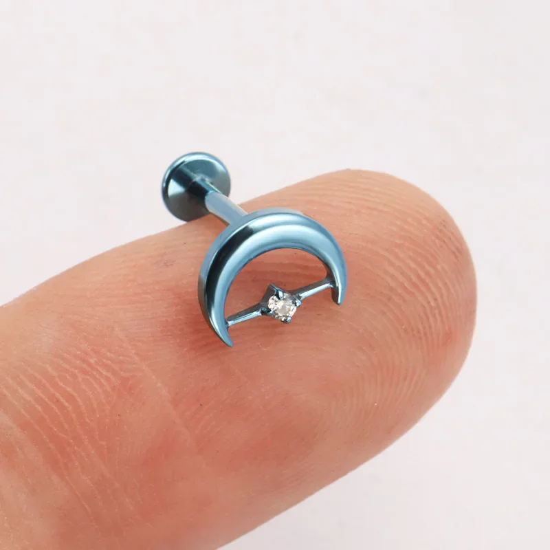 ZOOR F136 التيتانيوم القمر ستار تشيكوسلوفاكيا ثقب الموضوع الداخلي Labret 18 جرام/16 جرام شقة الظهر القرط اللولب مسمار الغضروف ثقب الجسم