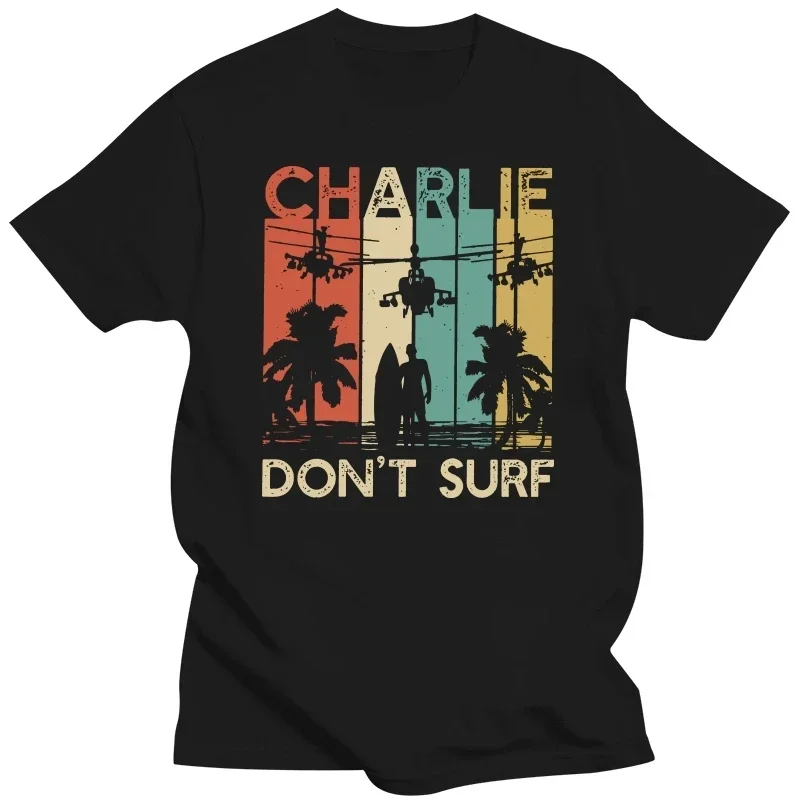 Vintage Charlie Don't Surf T Shirt Men Cotton Casual T-shirt Short Sleeve Military Vietnam War Apocalypse Now Tee Tops Clothing