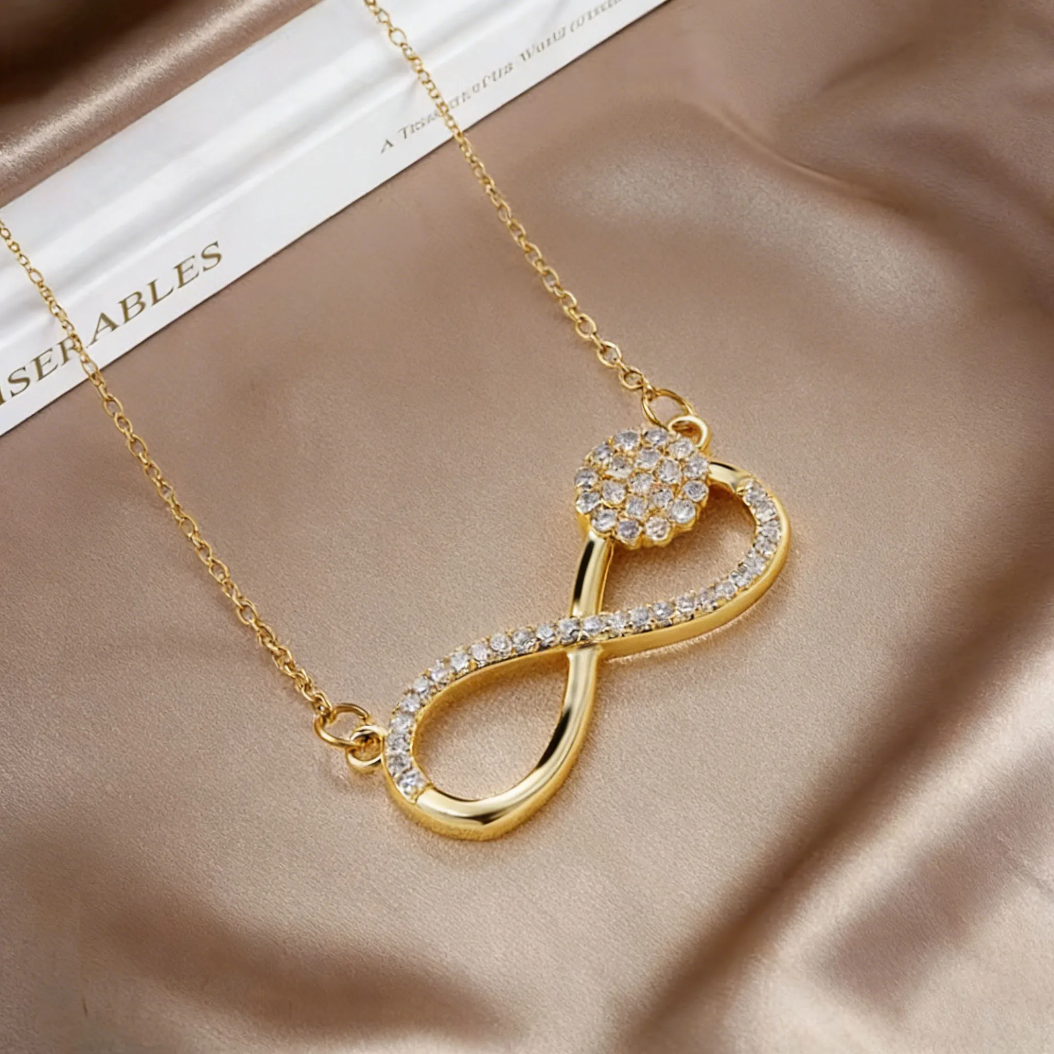 Trendy Simple MOBIUS Stainless Steel Infinity Pendant Necklace For Women Charm Lucky Zircon Choker Birthday Wedding Jewelry Gift