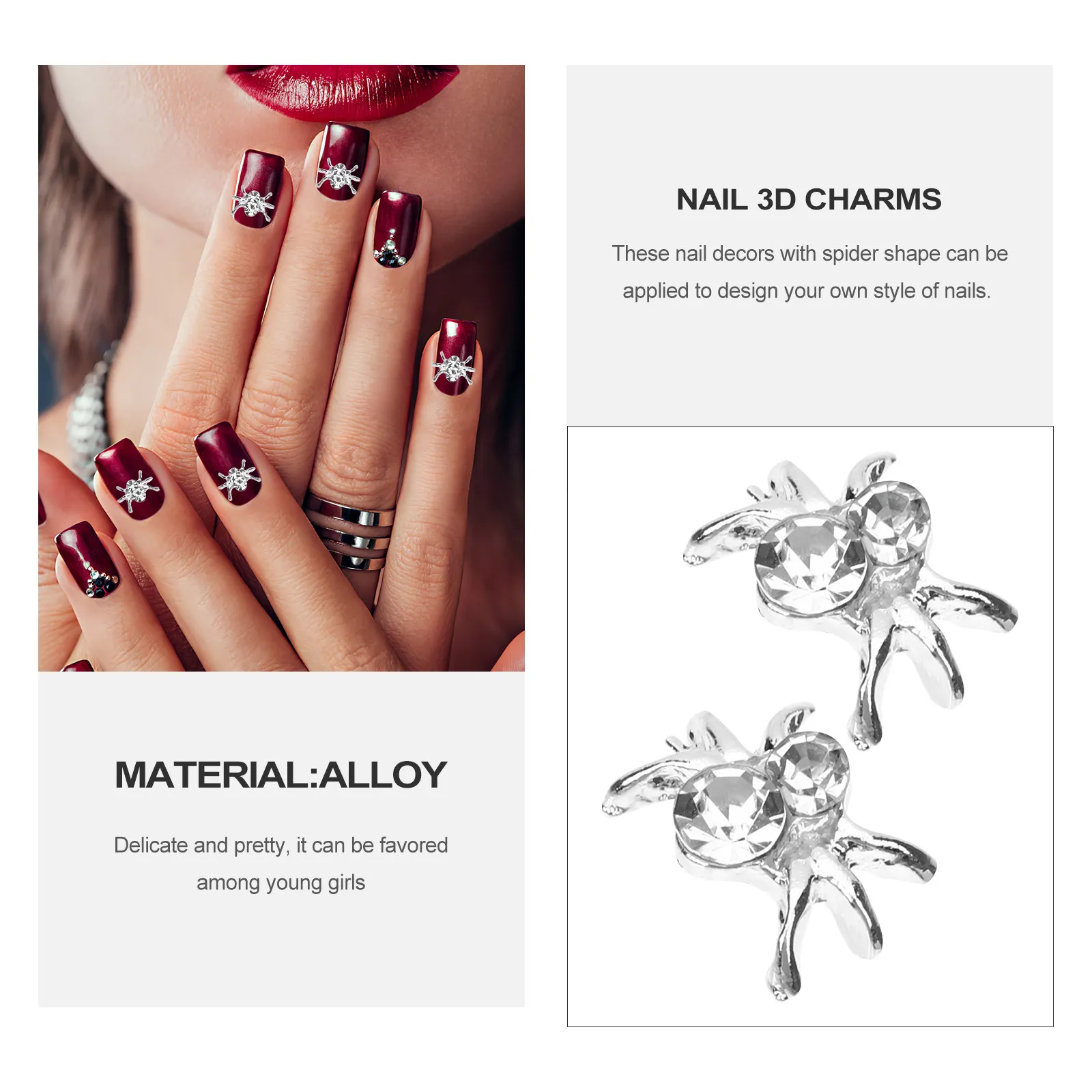 

30 шт. украшений для ногтей в виде пауков, металлические подвески, готические украшения для маникюра на Хэллоуин, 3D-шармы для ногтей на Хэллоуин