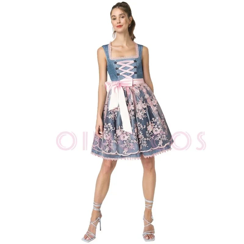 

Halloween Munich Oktoberfest costume Bavarian print strap shoulder off dress maid set Dress