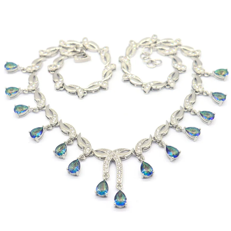 

Buy 7 Get 1 Free 30x22mm Prevent Allergy 33.6g Fire Rainbow Mystic Topaz White CZ Ladies Wedding Silver Necklace 18-18.5inch