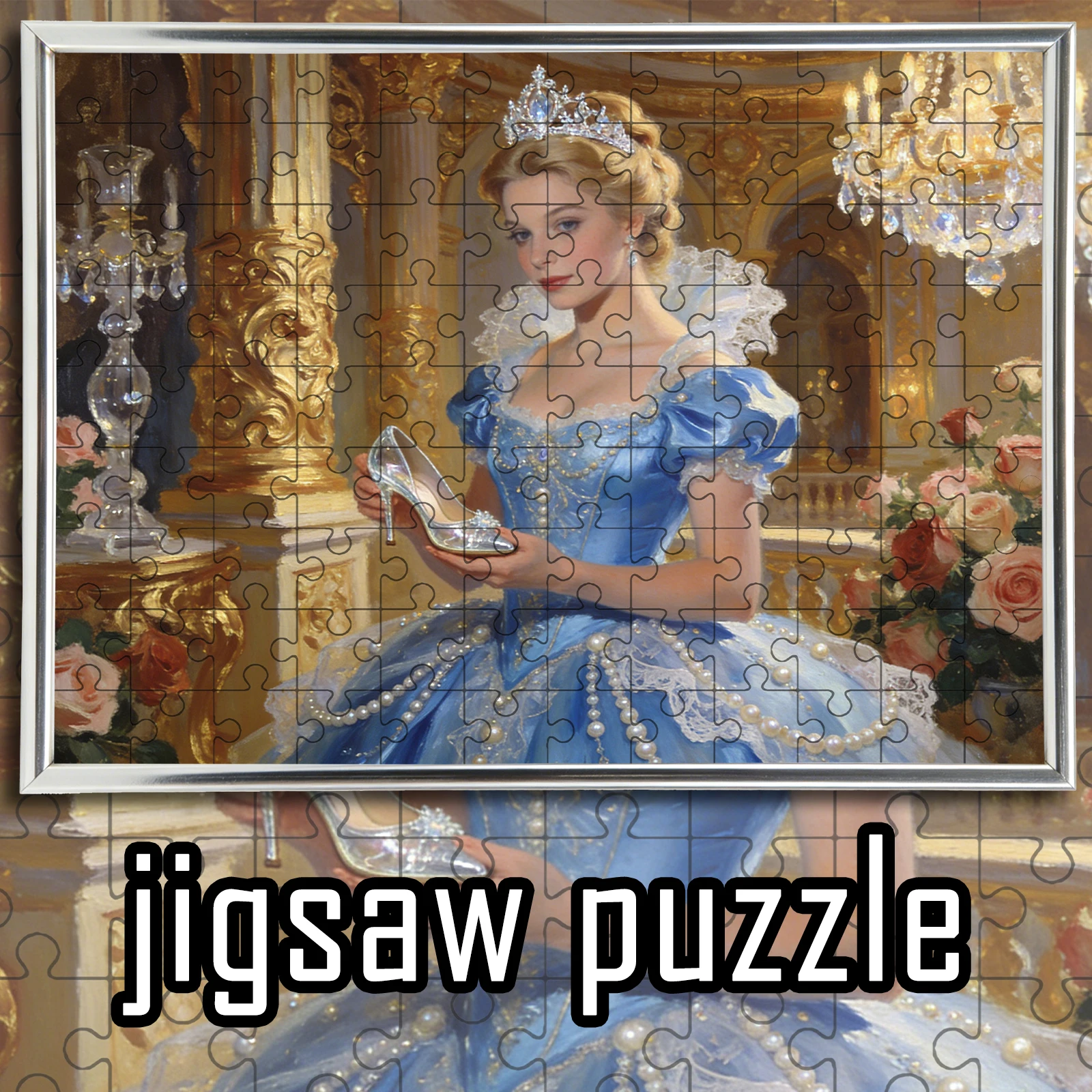 

Wooden Cinderella Glass Slipper Jigsaw Puzzle 108/200/300/500/1000pcs, Color Box - Royal Ballroom Floral Art Puzzle