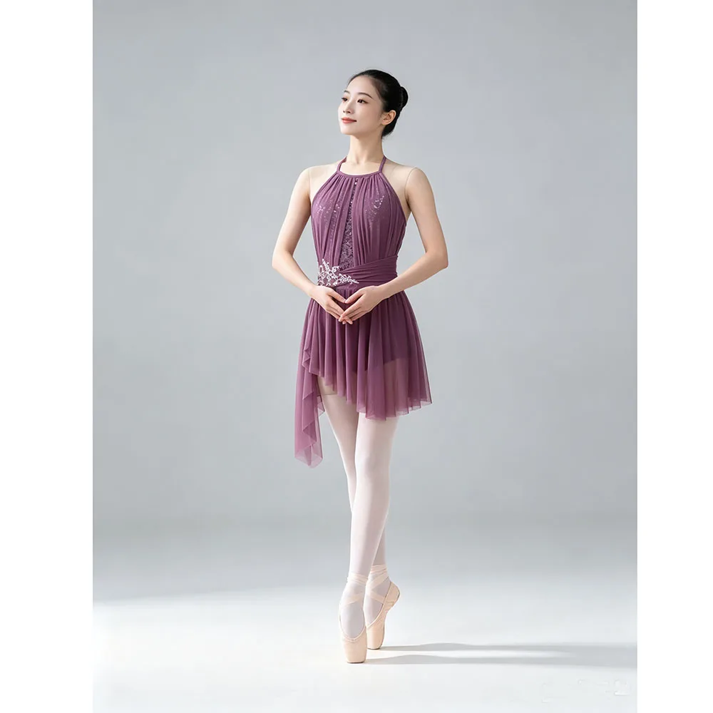 Made To Measure Ballet Costume Halter Lyrical Ballet Dance Costume With Built In Asymmetrical Skirt Modern Dress