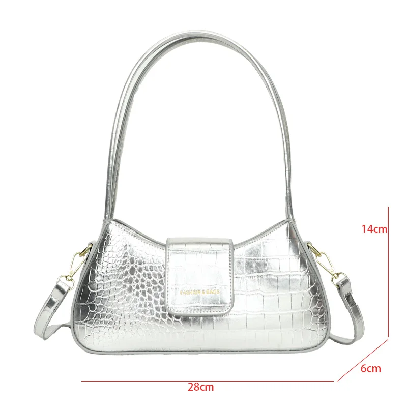 Fashion Underarm Tote Shopper Bag Luxury Gold Silver Patent Leather Women\'s Shoulder Bag Orange Pink Handbag Crossbody Bag Femme