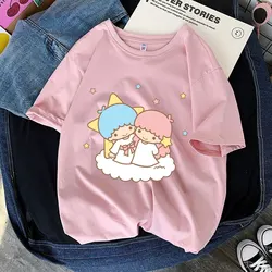 Little Twin Stars Cartoon Anime Men T-shirt Summer manica corta 100% cotone T-shirt da donna 2024 Fashion Couple Tee Tops Clothes