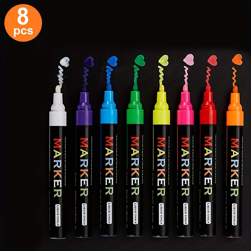 8 Erasable Blackboard Markers, Quick Drying, Waterproof and Fade Resistant, Easy to Write and Erase, Suitable for Office Station