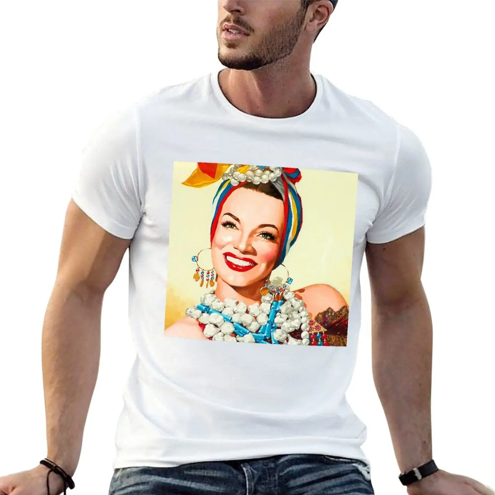 Camiseta com estampa de Carmen Miranda, camisetas com estampas, camisetas masculinas, camisetas de algodão