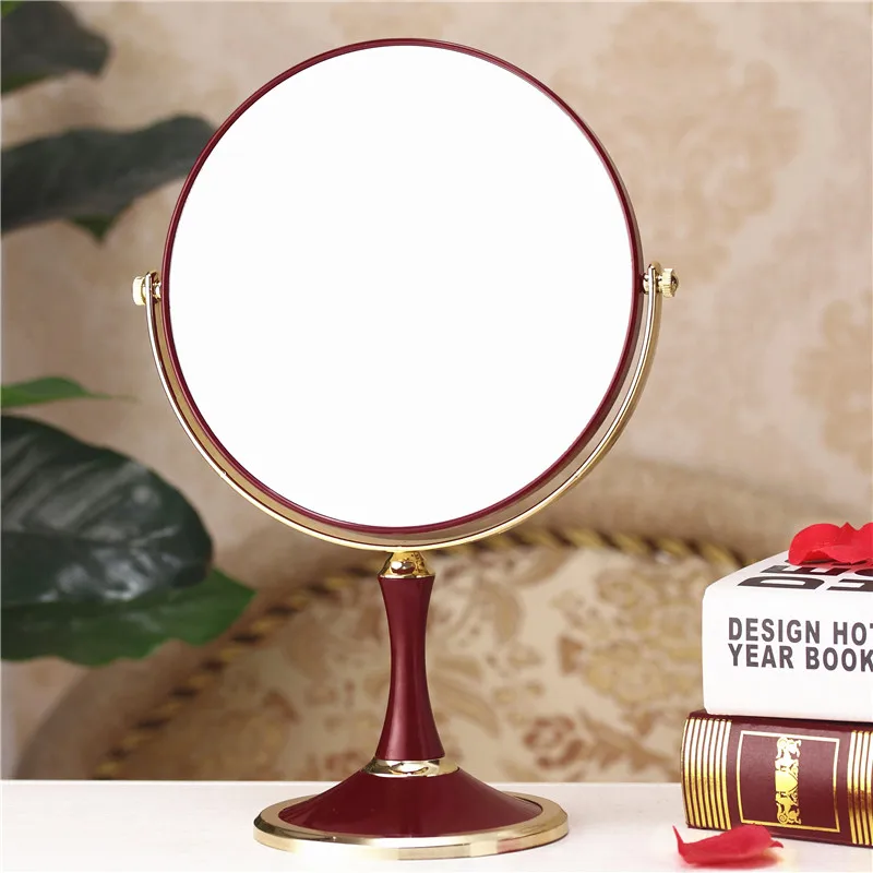 Desktop makeup mirror, large double-sided desktop mirror European style, fashionable princess makeup mirror, red wedding mirror