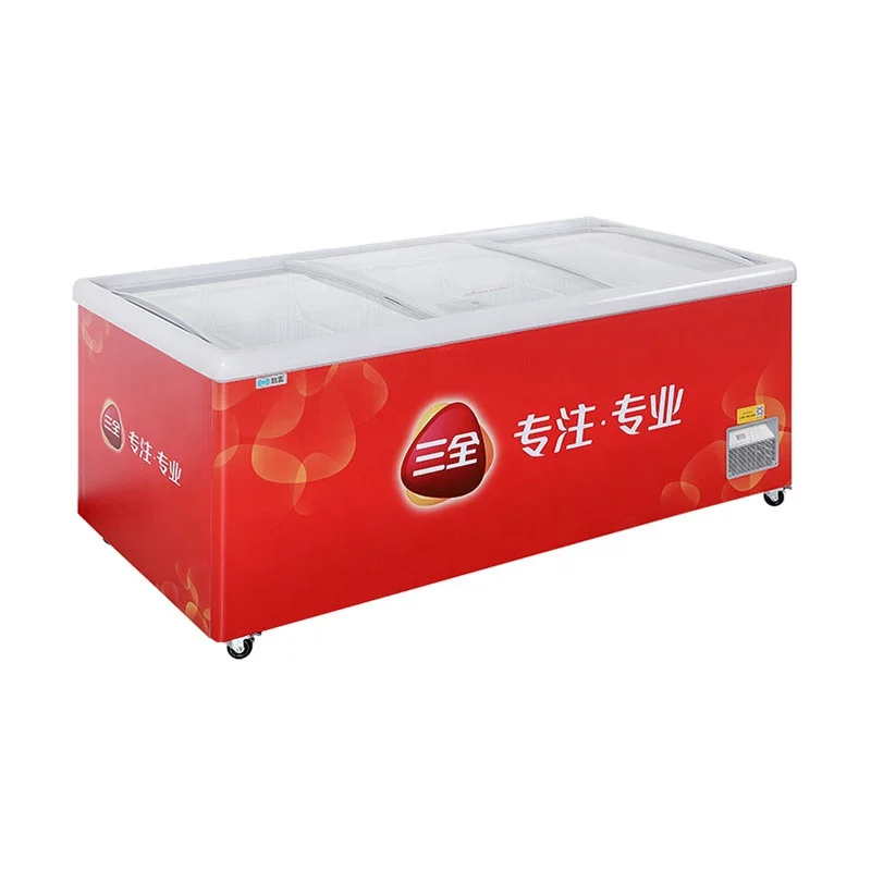 Horizontal Business Sliding Glass Door Refrigerator Freezer