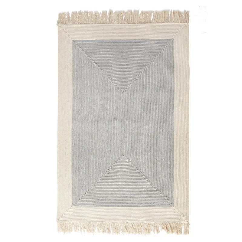 Handmade cotton and linen woven carpet living room square fringed versatile coffee table mat simple bedroom