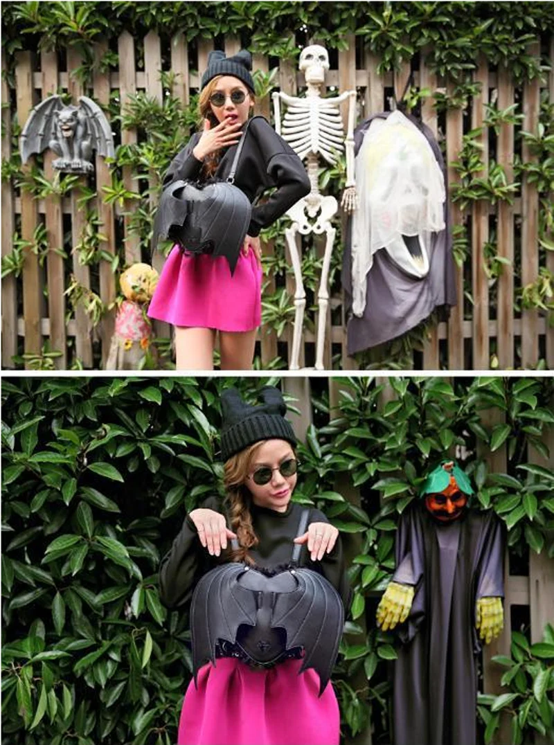 حقيبة ظهر SHELKSBAG الشرير القوطية الخفافيش الجناح للنساء حقائب ظهر للهالوين Y2k ملابس الشارع الشهير حقائب سفر سوداء لطيفة للاستخدام اليومي