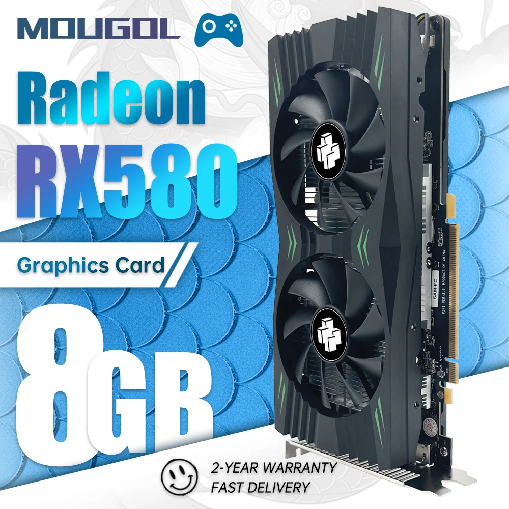 

MOUGOL New AMD Radeon RX580 2048SP 8G Graphics Card GDDR5 Video Memory 256Bit Gaming Card DP Direx12 Desktop Computer Components