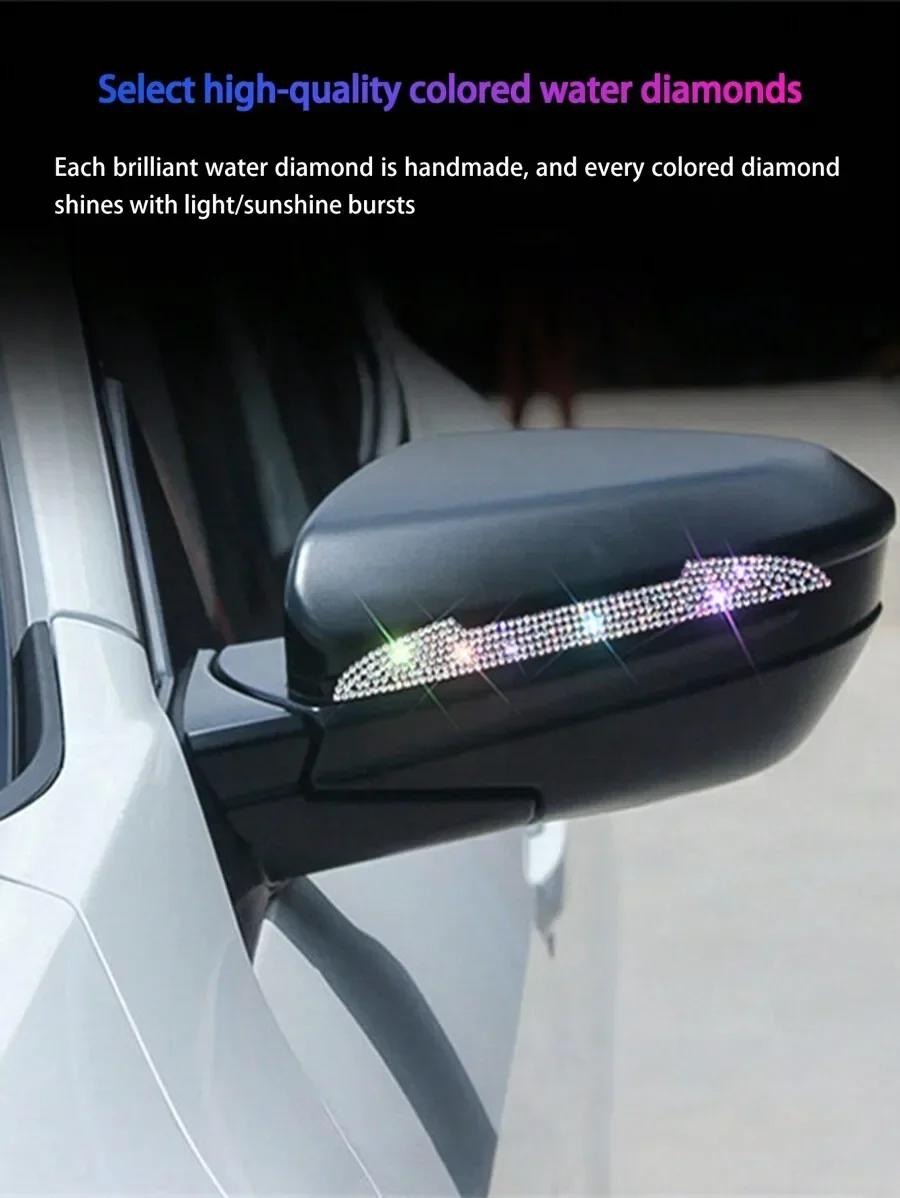 

2pcs Car Rearview Mirror Decorative Scratch Protection Stickers With Water Diamonds