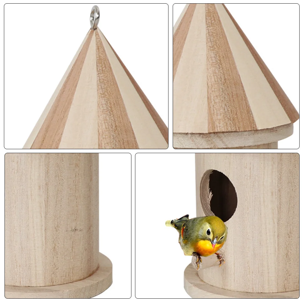

2pcs Wooden Bird Nest House Shape Pendant Durable Light Garden Ornament Home Decoration Simulated Creative Bird'S Nest Cage