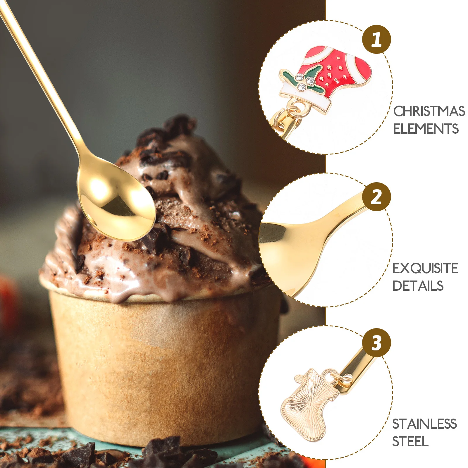 

3pcs Christmas Spoons Stainless Steel Dessert Scoops For Coffee Yogurt Ice Cream Holiday Party Tableware Kitchen Bar