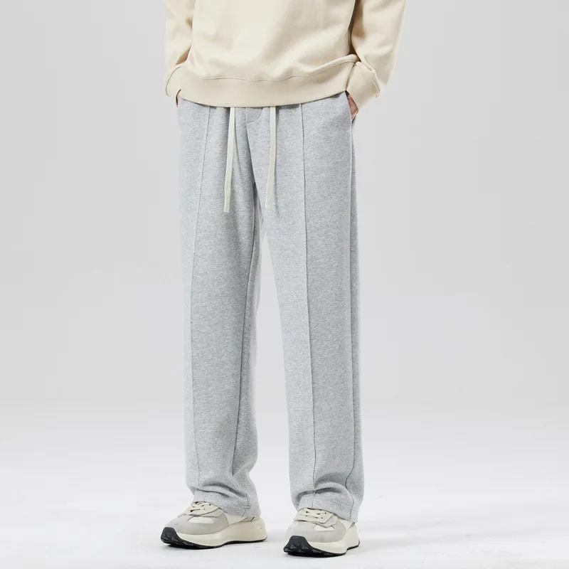 

2025 Spring Autumn Fashion Men's Casual Trendy Straight Wide Leg Simple Solid Color Knitted Trousers Male Basic Pants Clothes