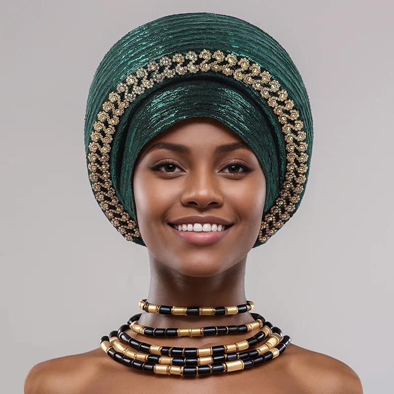 Nigerian Wedding Geles African Headtie Auto Gele Turbans for Women Aso Oke Fabric Muslim Headwear Headpiece Female Head Wraps