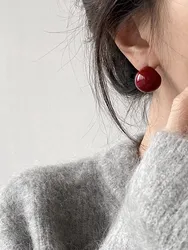 925 Sterling Silver Bordeaux Red Drop Glaze Wine Red Cherry White Round Ball Earrings for Women Fashion Fine Jewelry Gifts
