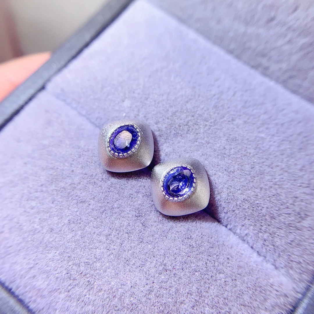 

SHILOVEM 925 sterling silver Natural Tanzanite stud earrings classic fine Jewelry women wedding gift wholesale le0405695agts