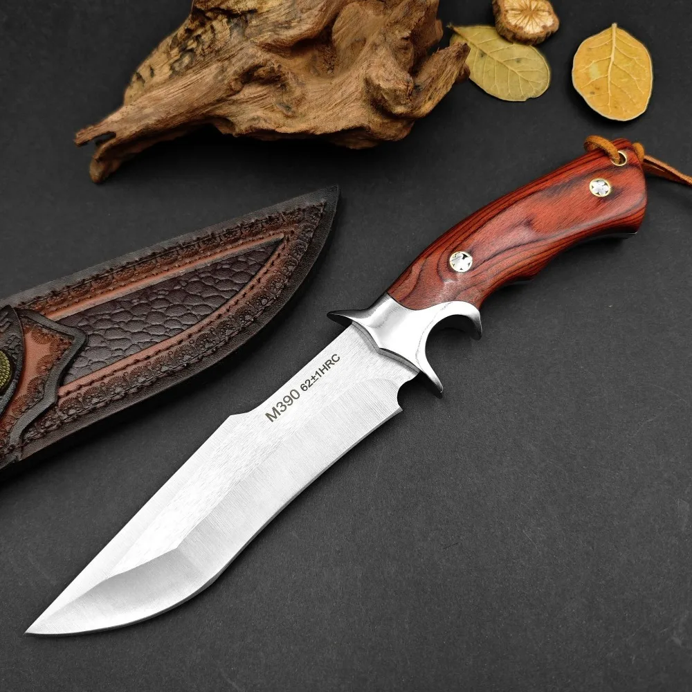 

M390 Blade Wood Handle Tactical Hunting Knife Outdoor Survival Camping EDC Tool Self defense Combat Knives, Gift for Men