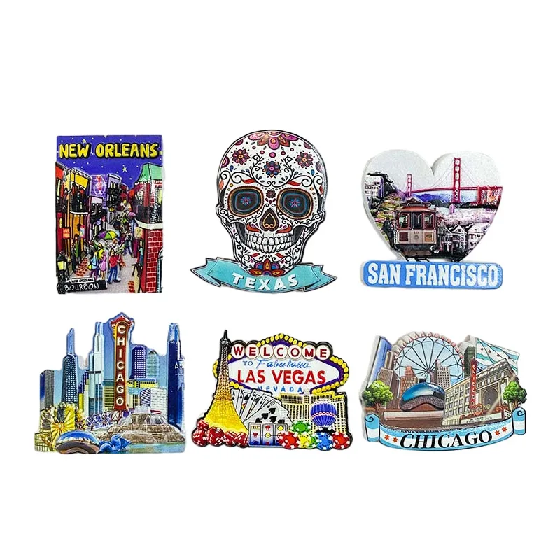 USA Fridge Magnets Ornament Souvenir America UV Printing Resin Refrigerator Magnets Sticker Collection Gift Home Decoration