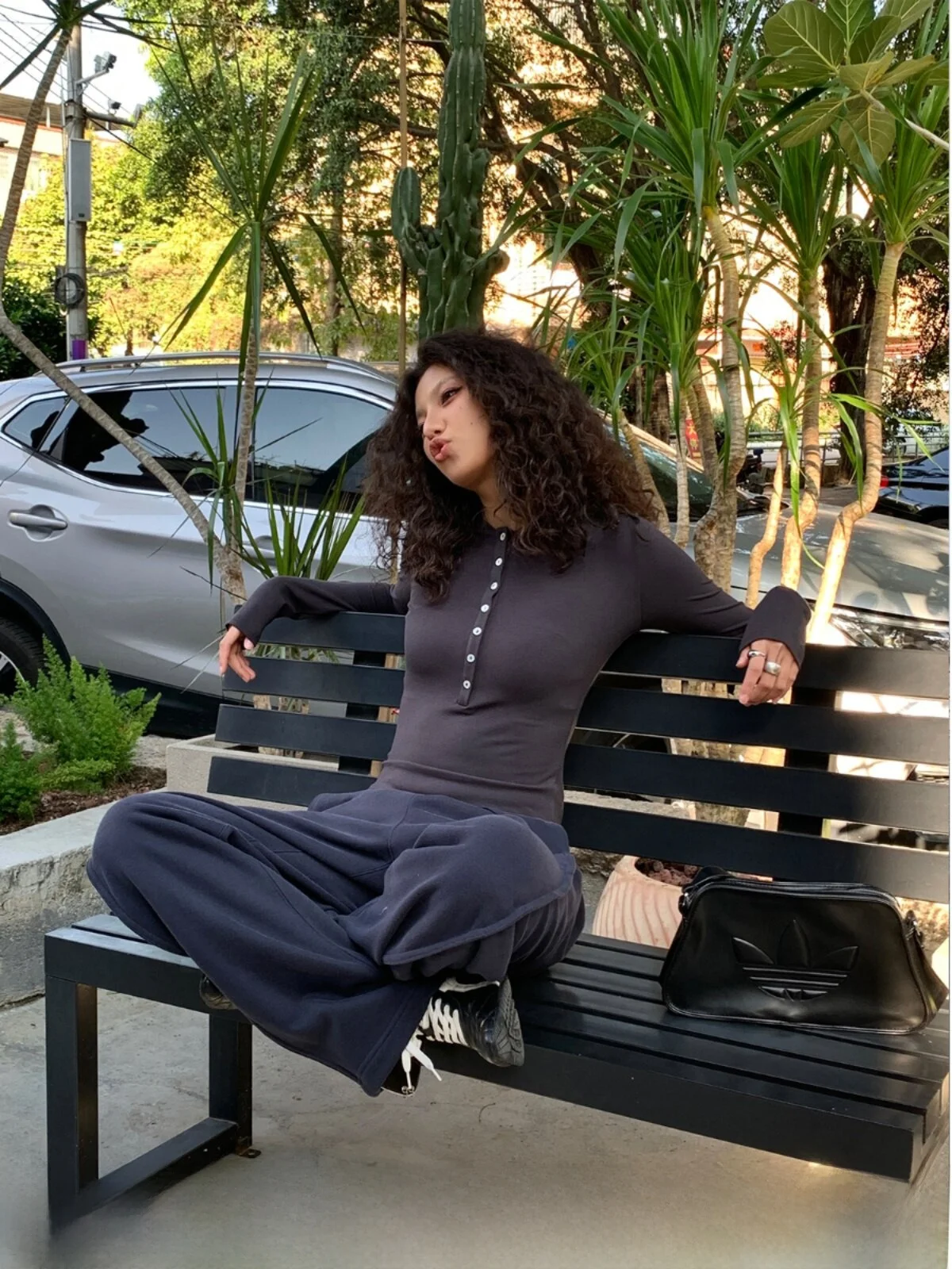 GoGo Burn American Style Long Sleeve Short T-Shirt Women's Base Layer Half Button Sexy Spicy Girl Street Style Top