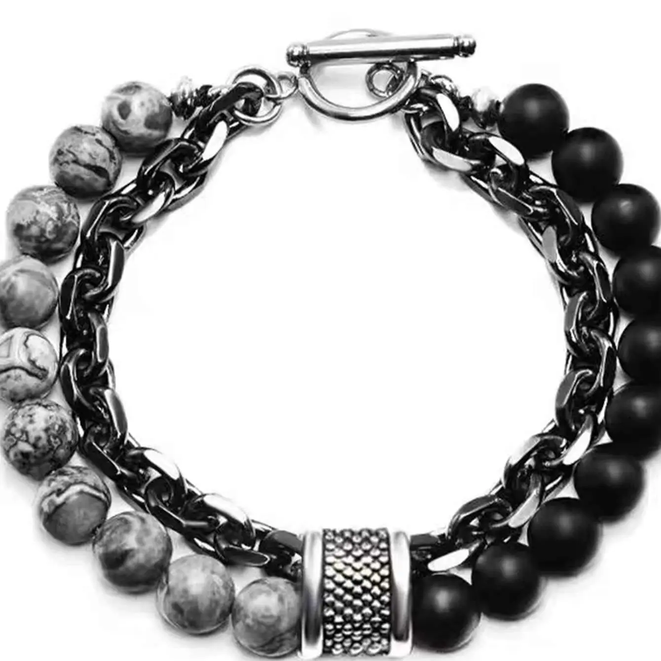 1 Piece Punk Simple Temperament Black Beaded Chain with Natural Stone Beaded Chain Bracelets MEN'S FASHION Items Holiday Travel image 3