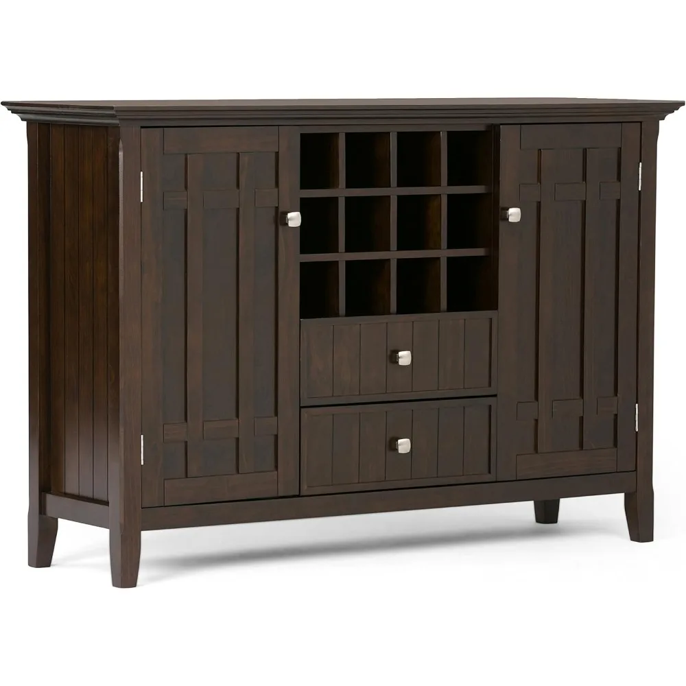 

Solid Pine Wood 54 Inch Rustic Sideboard Buffet in Dark Tobacco Brown Features 2 Doors, 2 Drawers and 2 Cabinets, Wine Cabinets