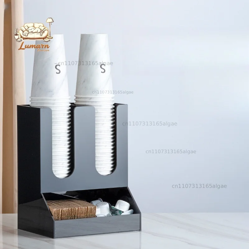 Paper Cup Holder Cup Taking Rack Straw Multi-functional Wooden Cup Holder Rack for Coffee Tea Shop with Tissue Straw Storage Box