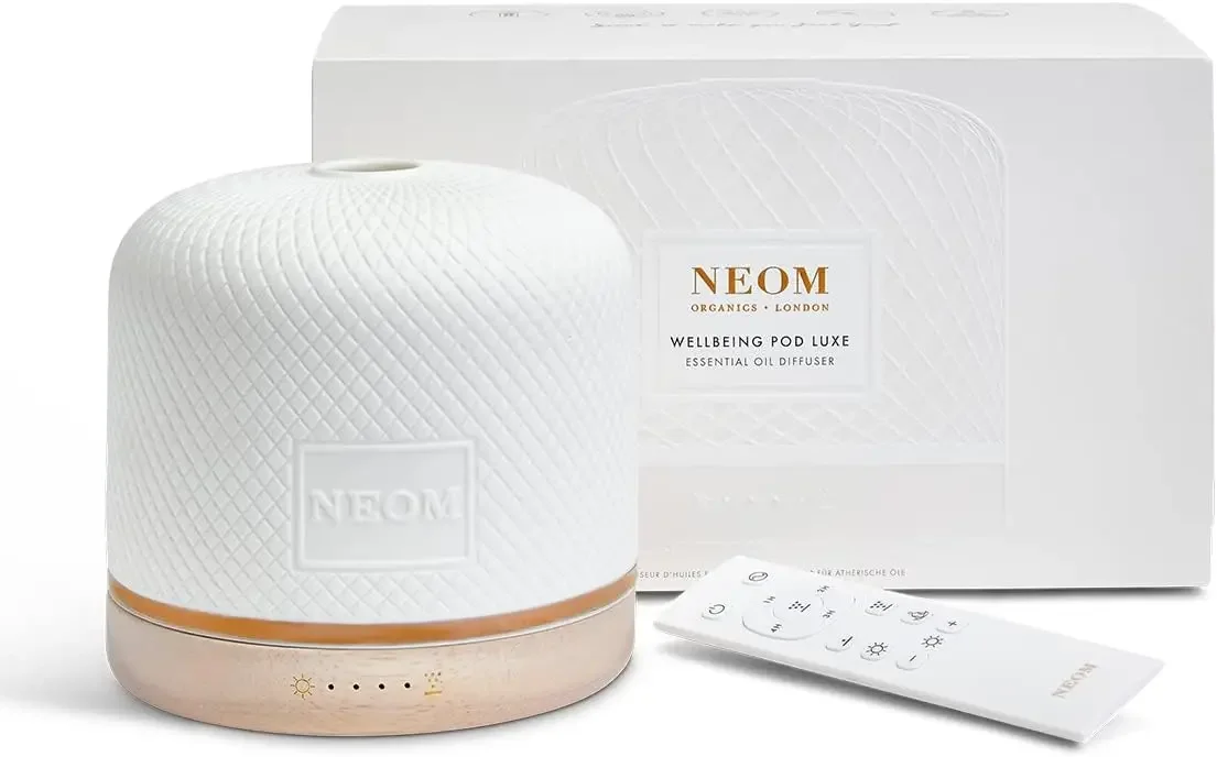 Wellbeing Pod Luxe | Premium Ceramic Ultrasonic Essential Oil Diffuser, 350ml | Ceramic Cover, Remote Control, LED Light & Timer