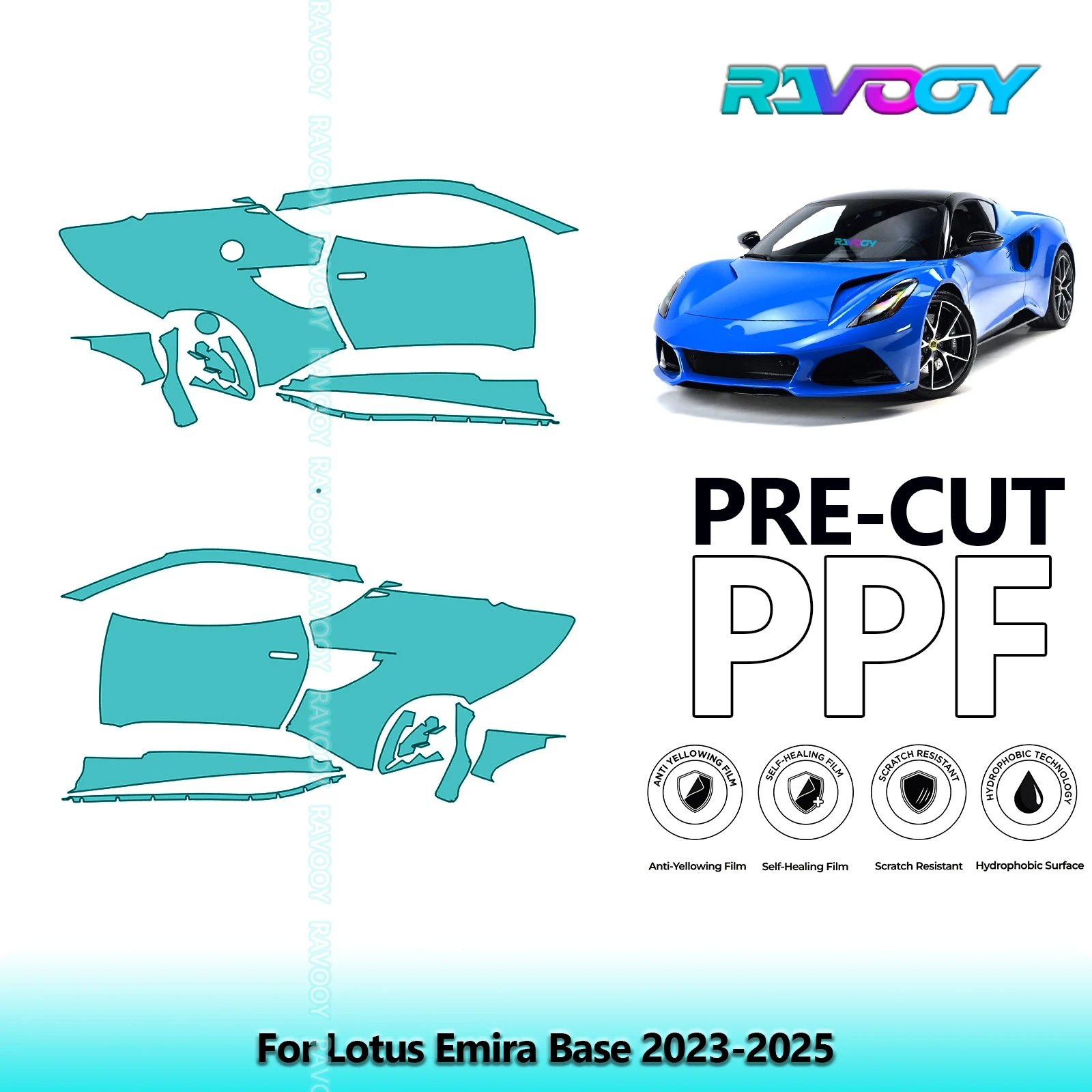 

For Lotus Emira Base 2023-2025 8.5mil Clear Matte Pre-Cut PPF Door & A/B Pillar Kit TPU Paint Protection Film Set