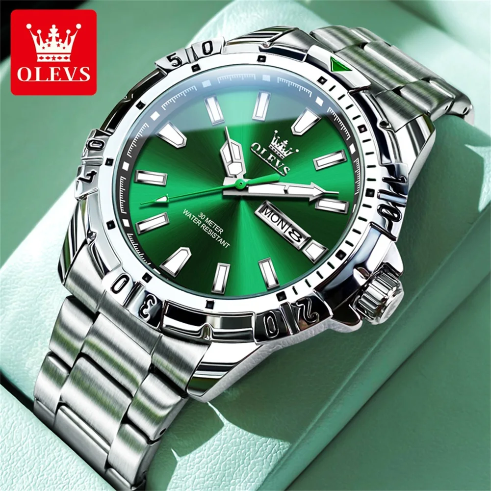 OLEVS Fashion Original Big Dial Man Business Wristwatch Waterproof Luminous Calendar Stainless Steel Luxury Quartz Man Watches