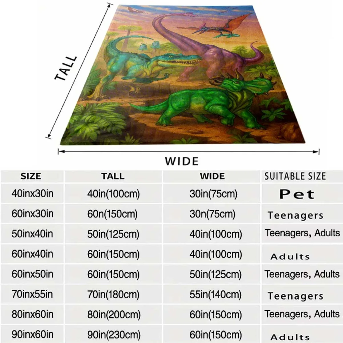 Giant Dinosaur Jurassic Jungle Blanket Throw 150x200cm Prehistoric Dinosaur Art Cozy Living Room Couch Cover