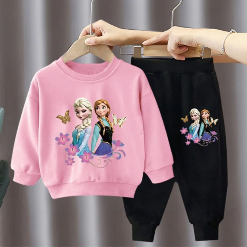 Autumn New Elsa Princess Sweatshirt and Sweatpant 2pcs Set for Children Clothing Sets Girls Pullover Two Piece Suit Tracksuit