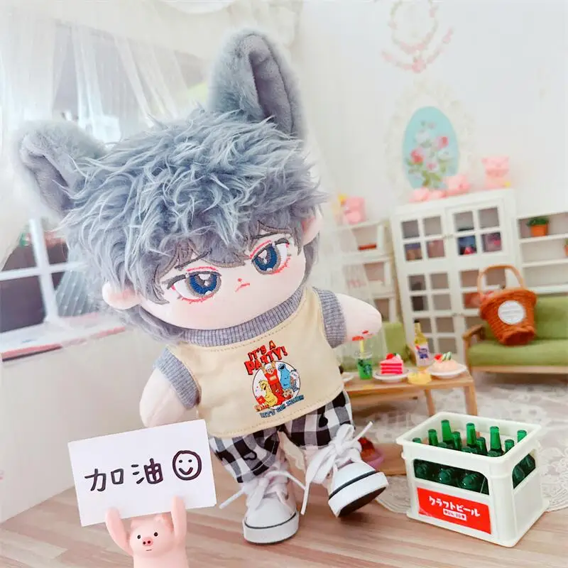 

Cute Idol Star Plush Doll Kawaii 2Pcs Khaki Vest Pants Plushies Cotton Fat Body Doll DIY Clothes Accessory Outfit Anime Soft Toy