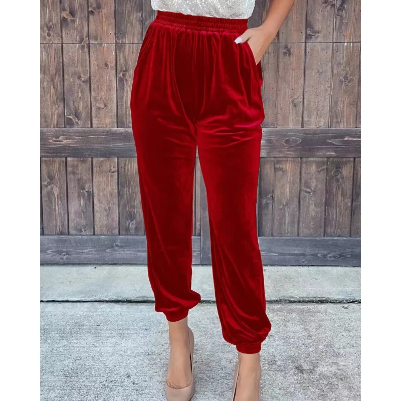 Pantalones rectos de cintura elástica para mujer, ropa informal con diseño de bolsillo, temperamento para viajes, otoño