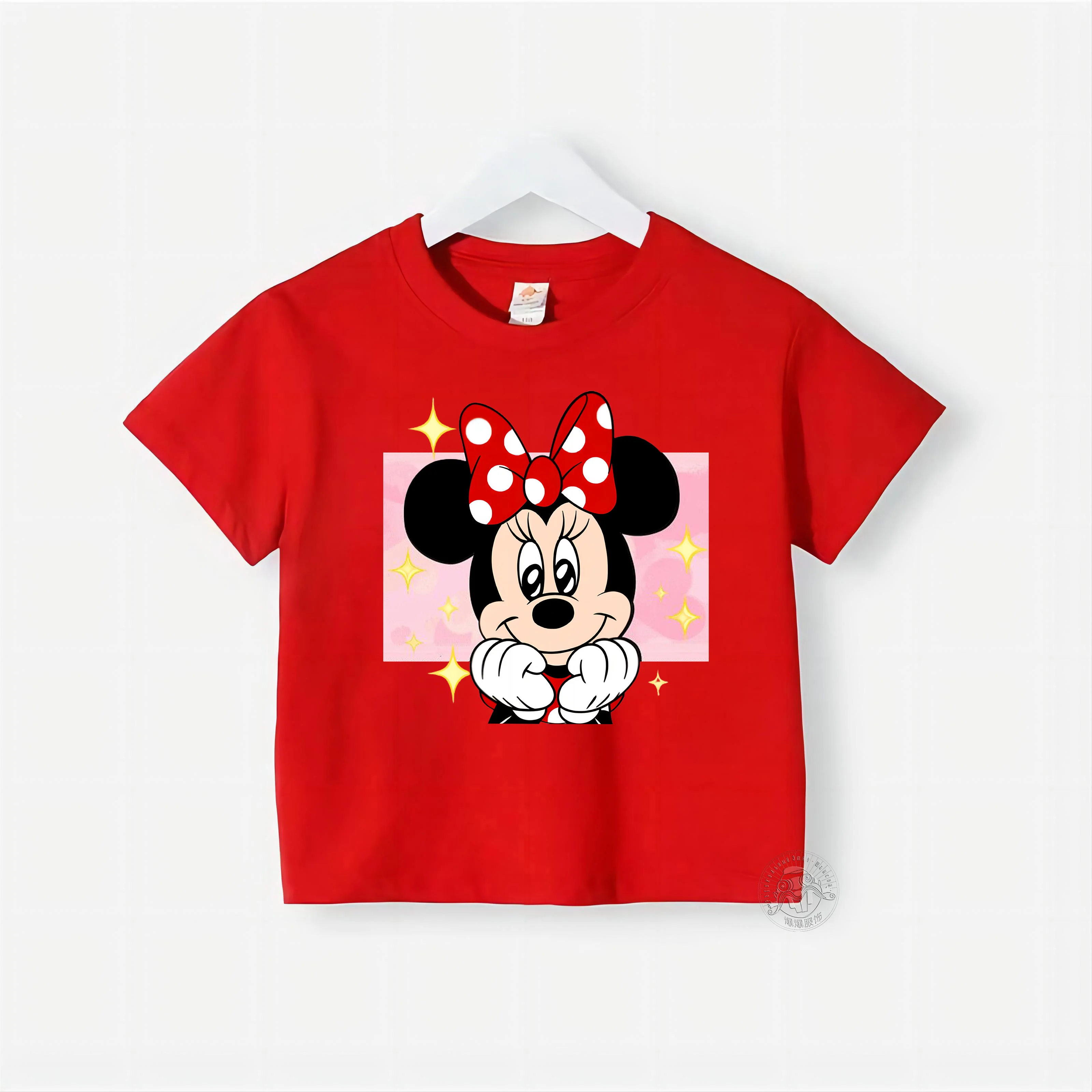 Kids Girls Red T-shirt Cartoon Minnie Mickey Print Kids Summer Girls Cotton Casual T-shirt Quick drying round neck short sleeve