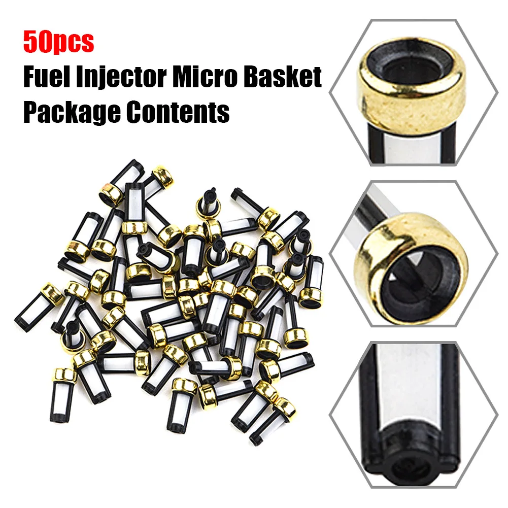 50×Fuel Injector Microse Basket Filters Universal Fits For ASNU03C Injector Repair Kit Injector Microfilters Nylon Mesh Copper