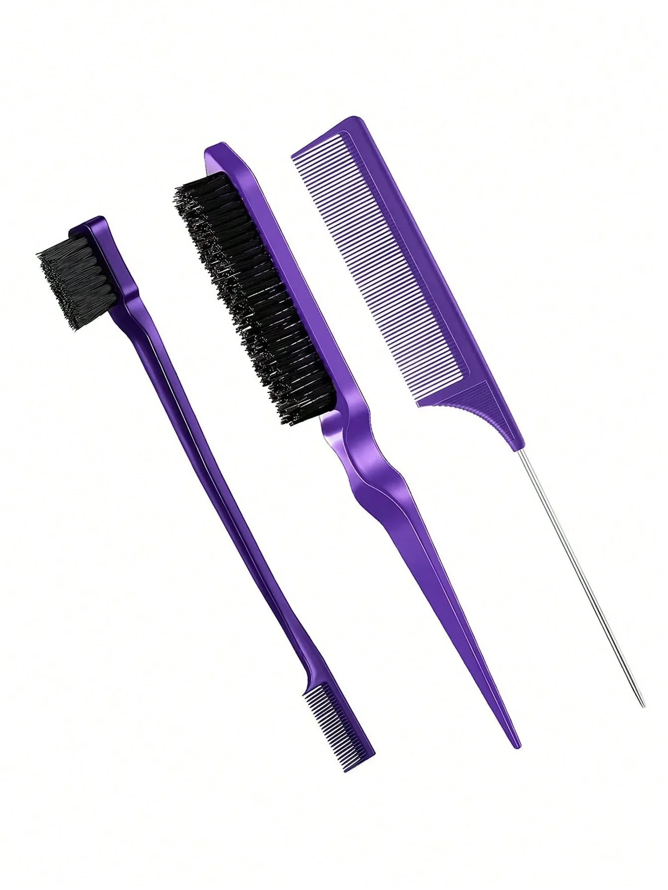 3-piece hair styling comb set with triple tear hair brush, mouse tail comb edge brush, salon hair styling tool, hair tail tool image 3