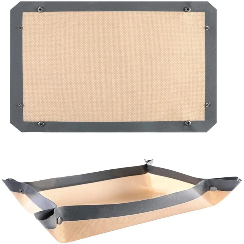 M10K 2PC Silicone Fiber Baking Mat with Buckle, No Leak & Non Stick, Corners Snap Together to Form Leakproof Baking Tray